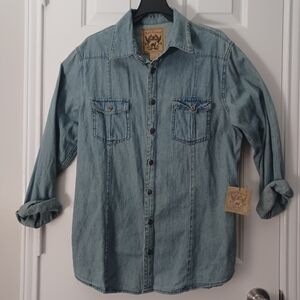 New Red Camel Denim Tunic Button Down Shirt Sz L